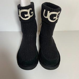 Ugg classic knit sock black suede boot comfort womens size 8 1105709 slipper New